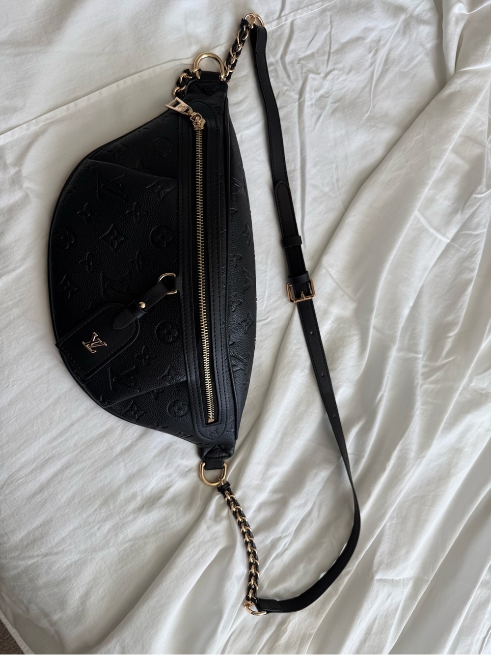 Black Monogram Embossed Crossbody Belt Bag